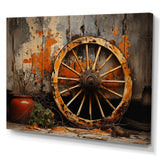 Orange Old Cart Wheels I - Old American Cart Canvas Wall Art