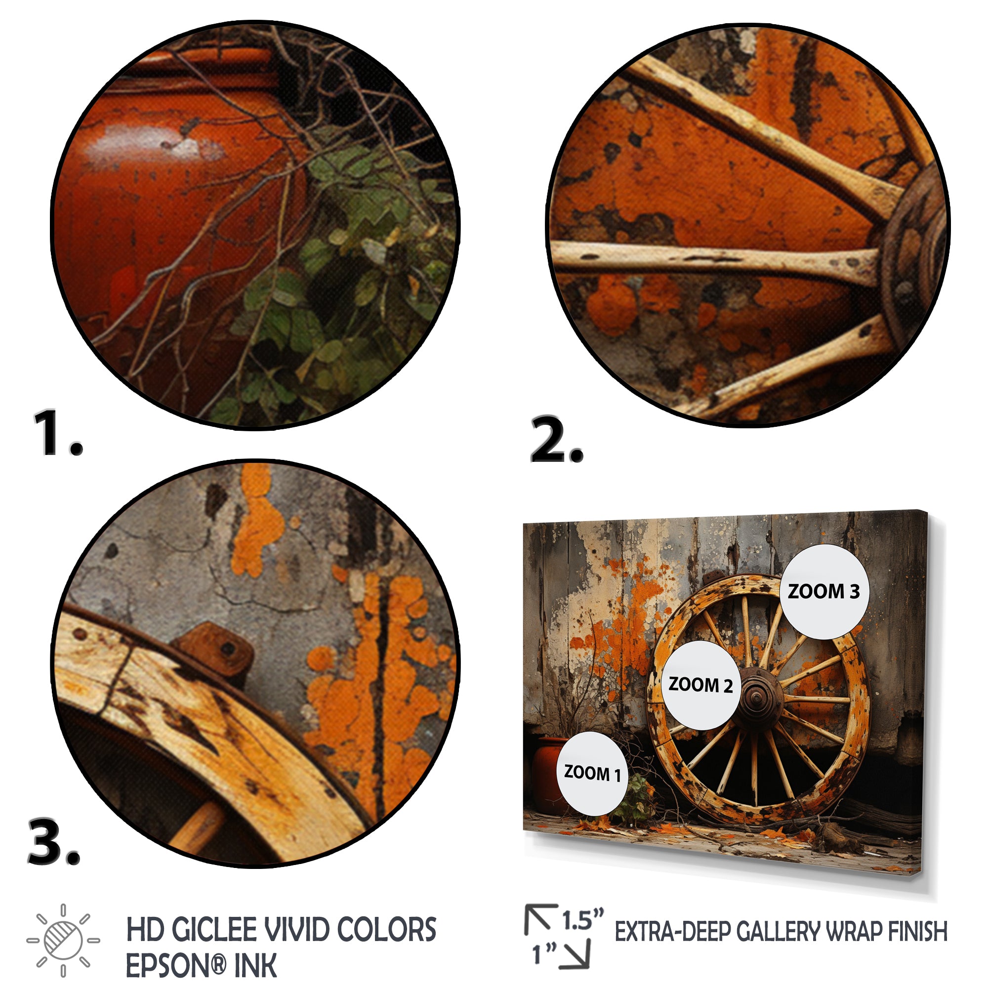 Orange Old Cart Wheels I - Old American Cart Canvas Wall Art
