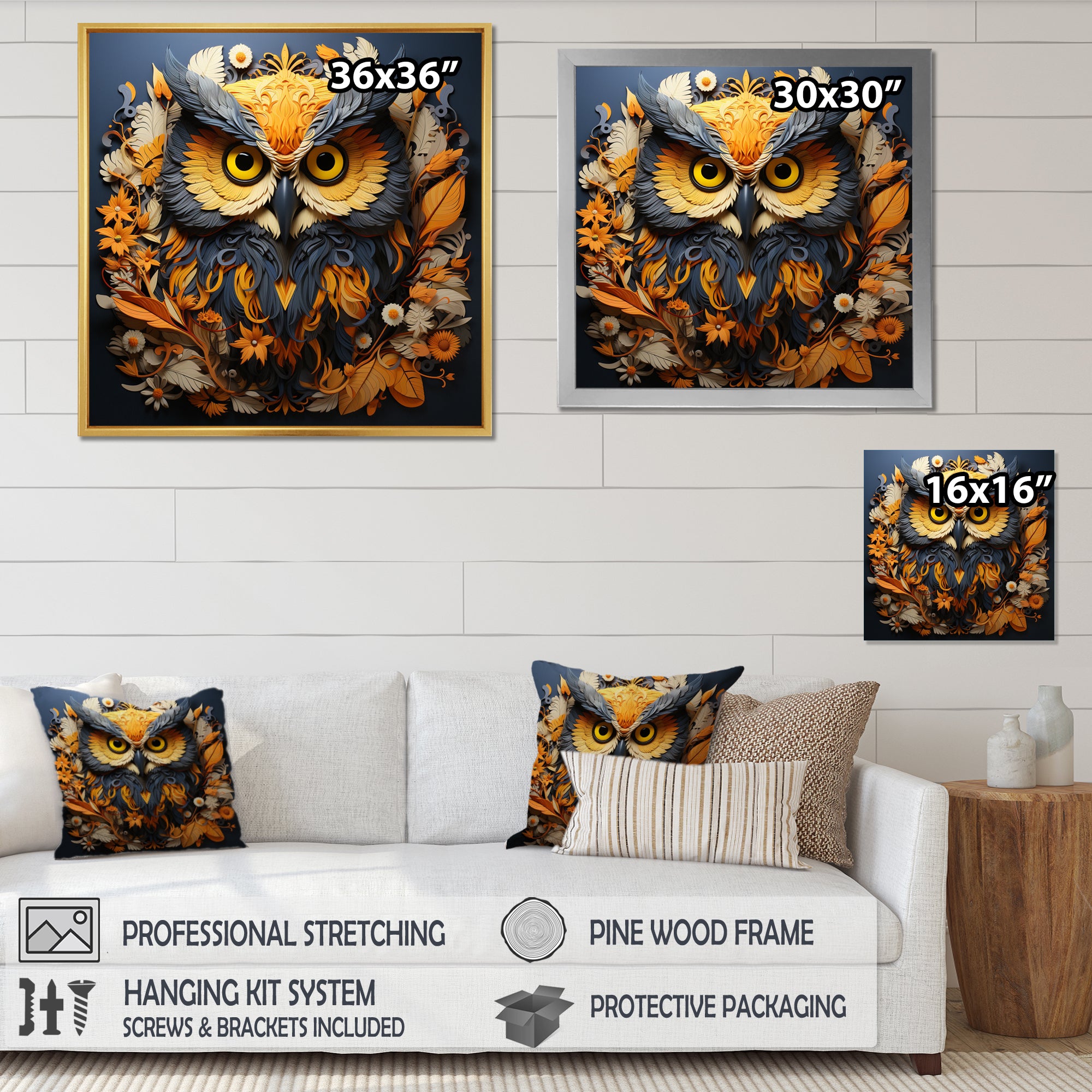 Yellow Owl Wise Owl Papercut - Owl Wall Decor