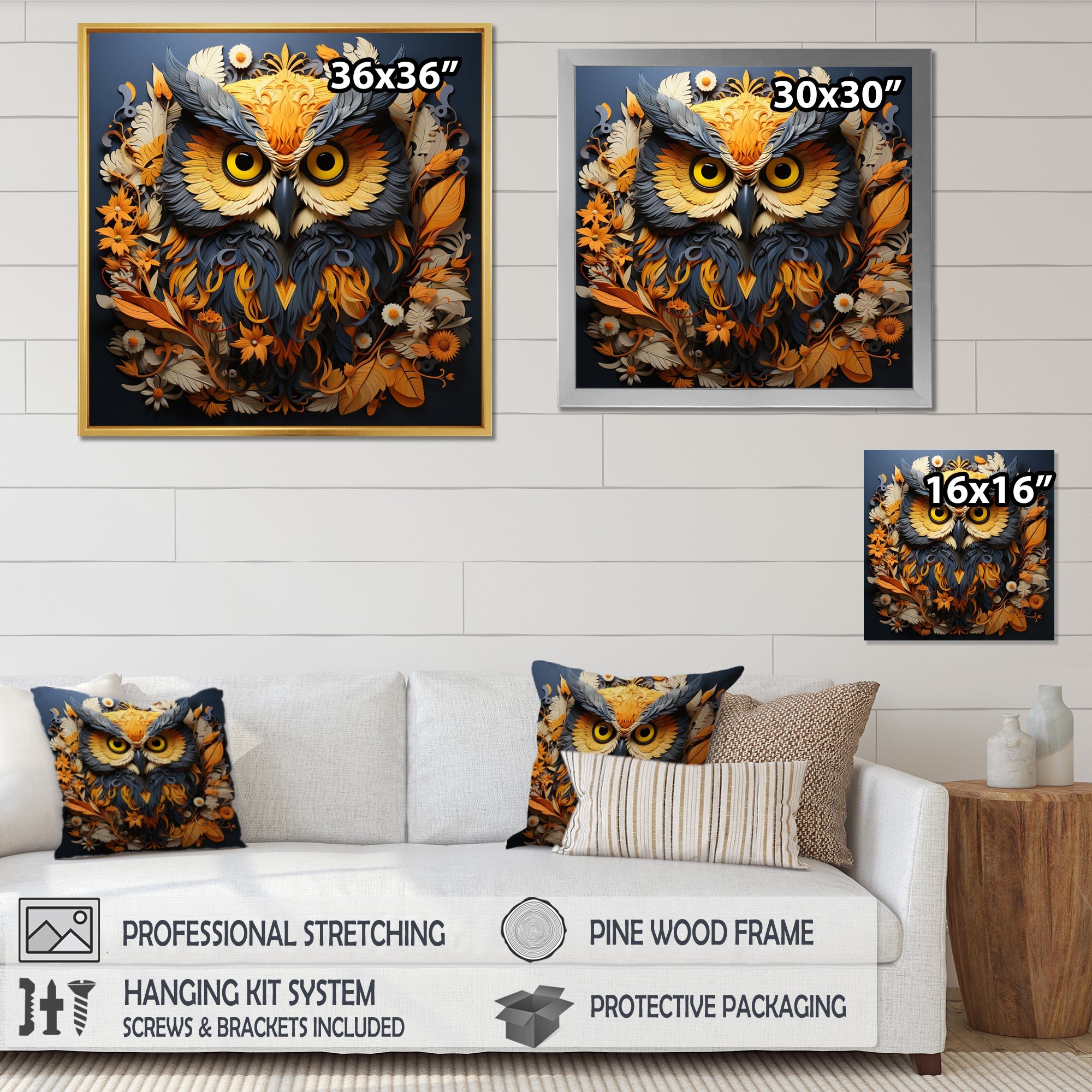 Yellow Owl Wise Owl Papercut - Owl Wall Decor
