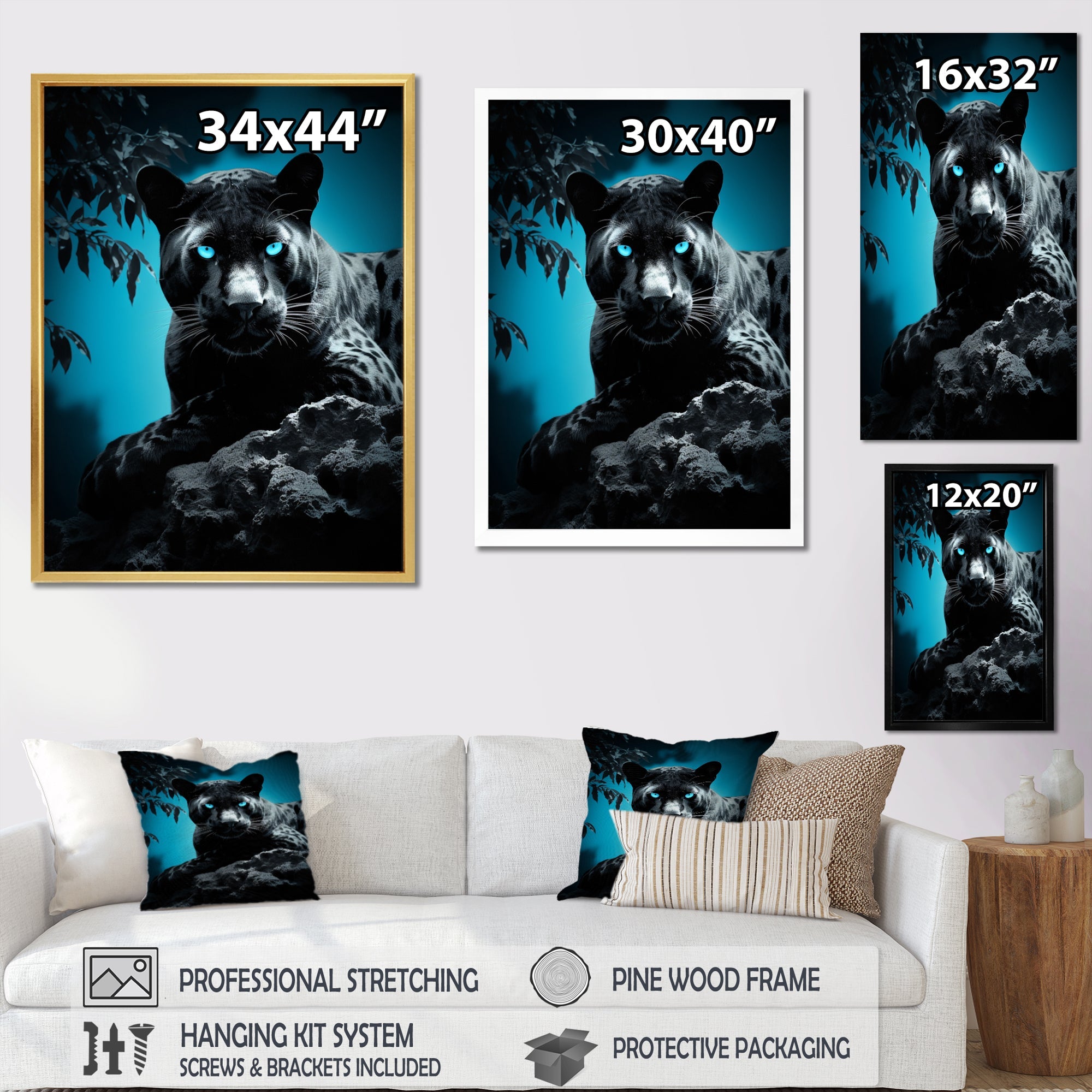 Red Blue Panther Hidden Observer Infrared - Panther Large Canvas Wall Art