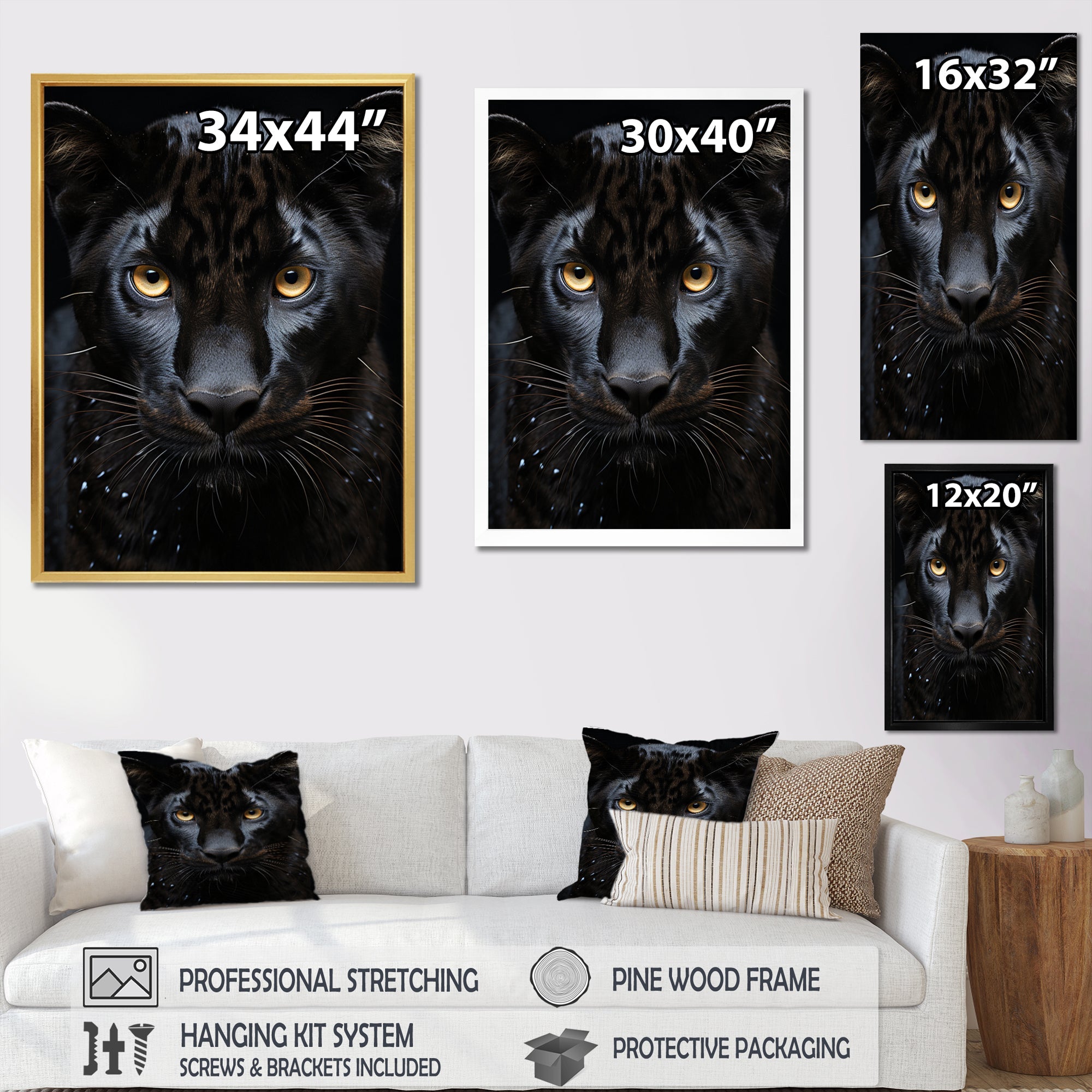 Black White Panther Portrait Vibrant - Black Panther Wall Art
