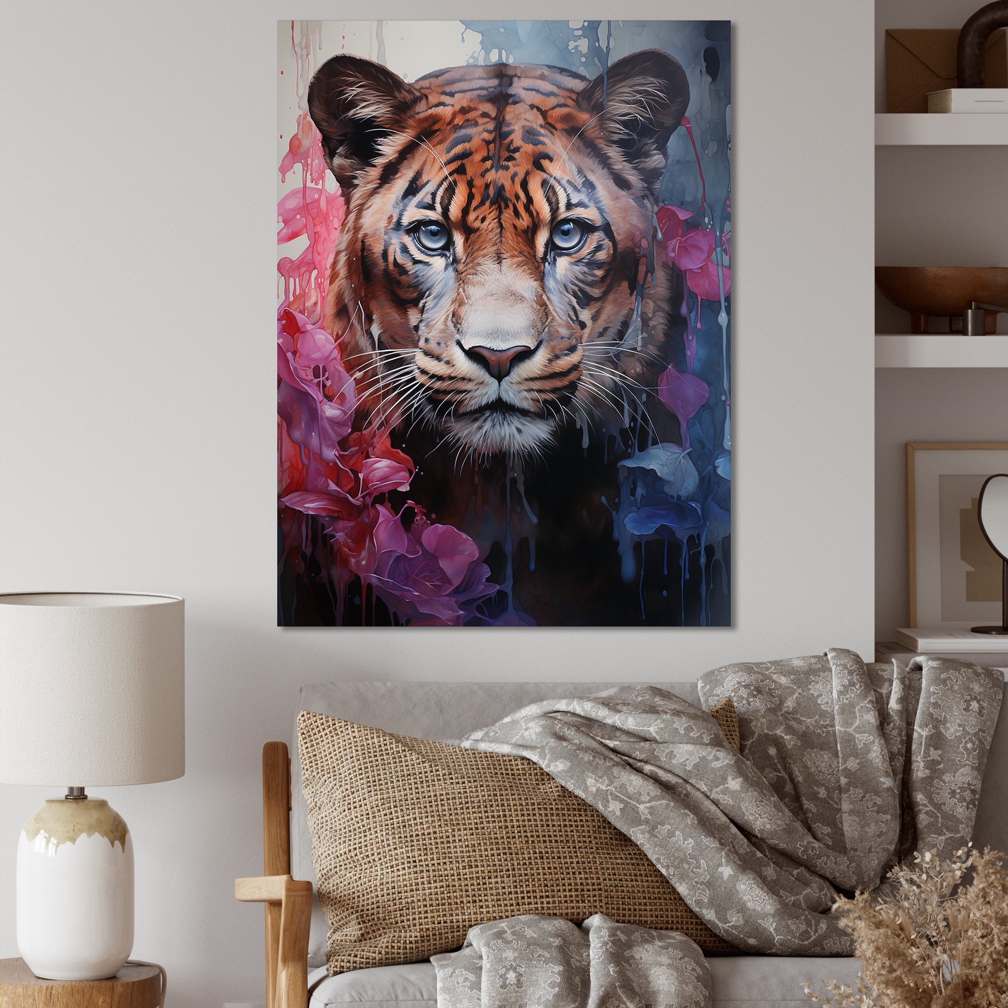 White Pink Panther Surreal Shadows Watercolor - White Panther Wall Art