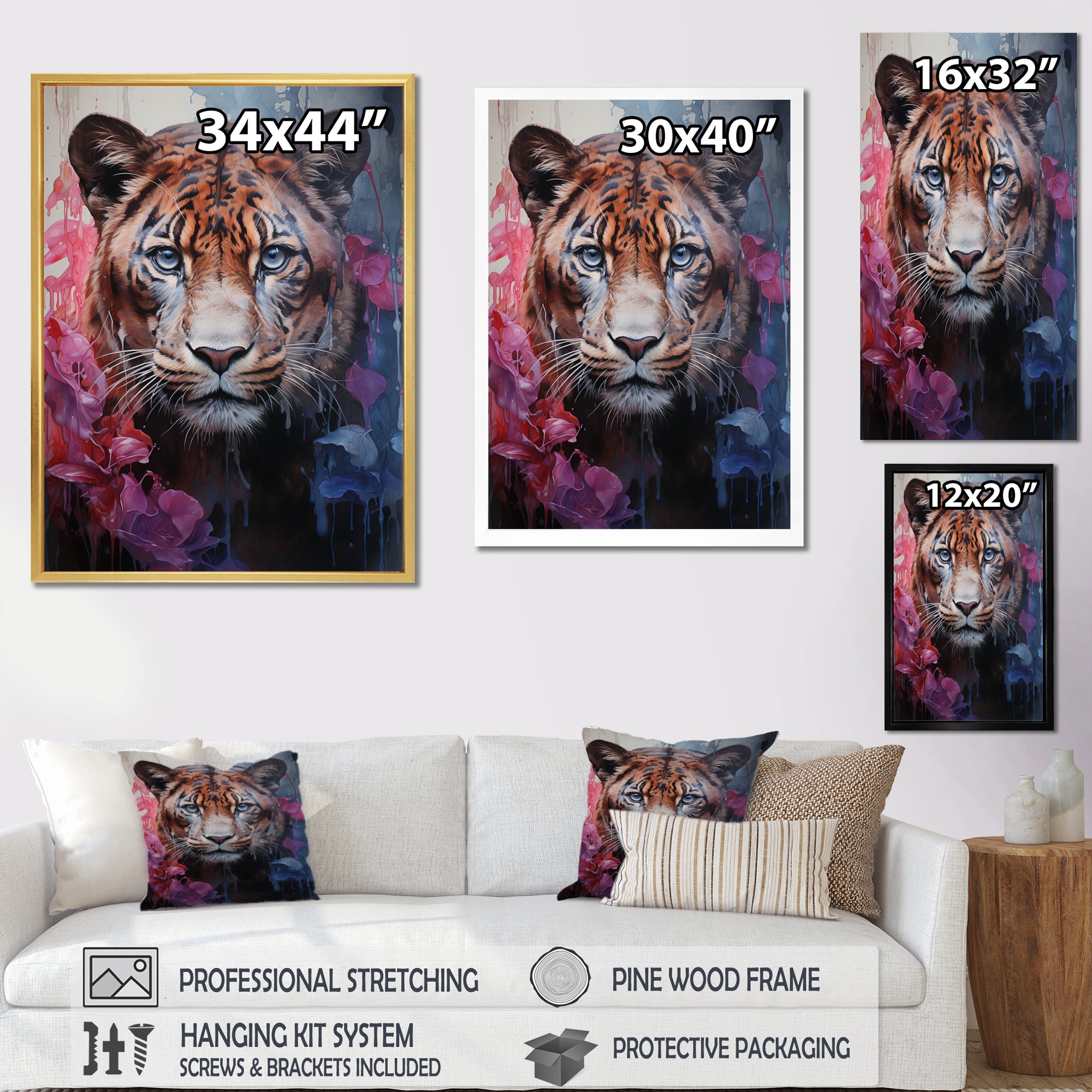 White Pink Panther Surreal Shadows Watercolor - White Panther Wall Art