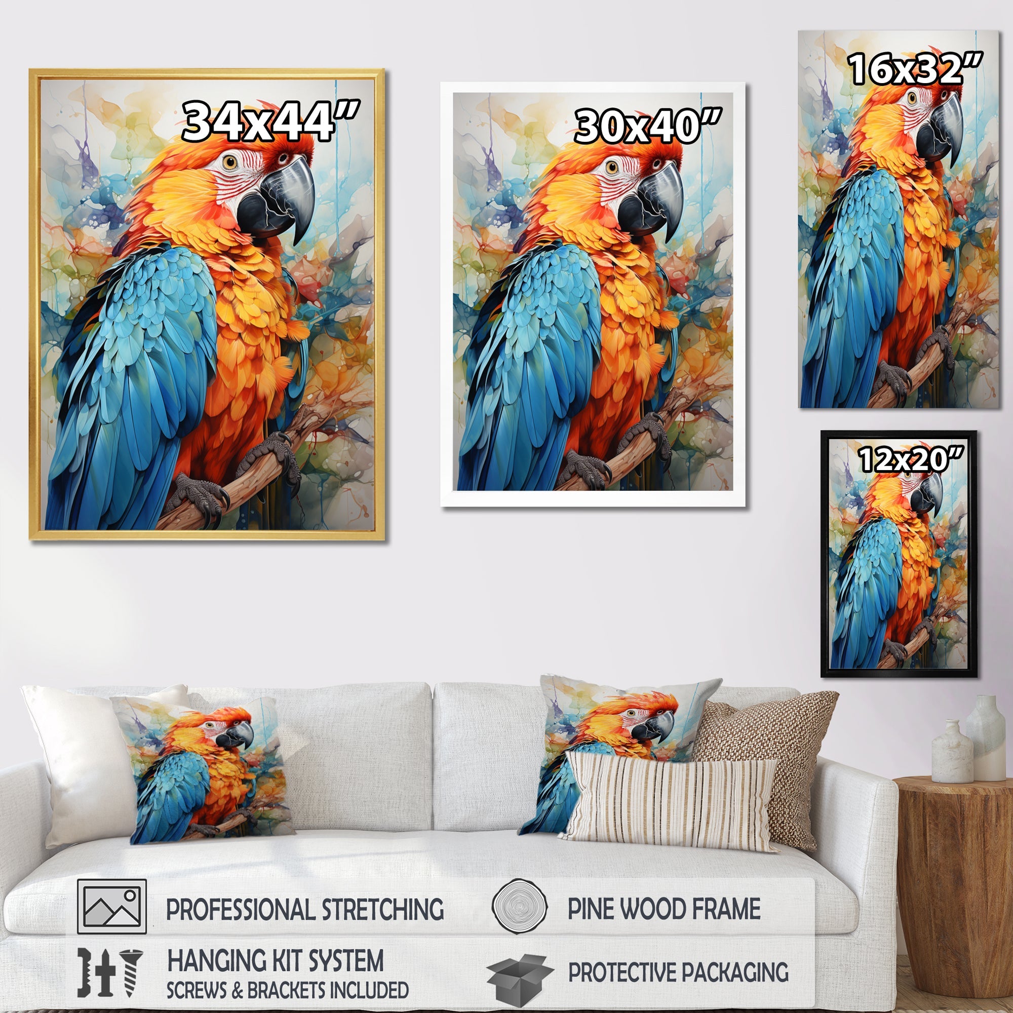Orange Blue Parrot Vibrant Plumage - Orange Parrot Wall Art