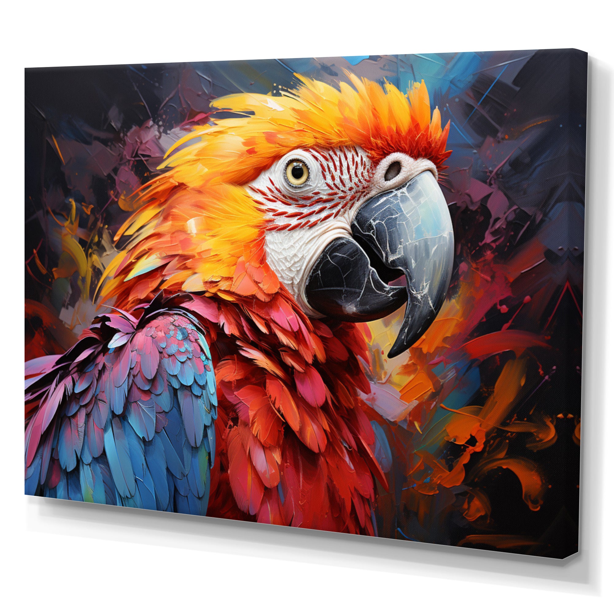 Orange Blue Parrot Vibrant Plumage Collage - Parrot Framed Canvas Art