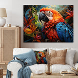 Red Parrot Vibrant Plumage Geometric - Parrot Large Canvas Wall Art