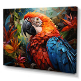 Red Parrot Vibrant Plumage Geometric - Parrot Large Canvas Wall Art