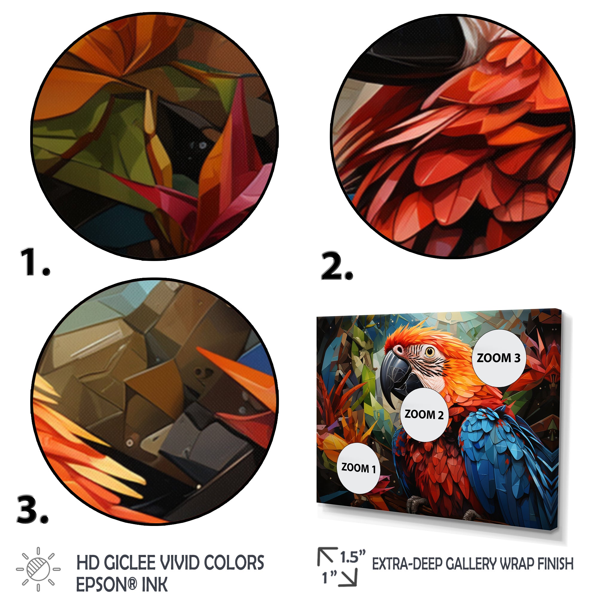 Red Parrot Vibrant Plumage Geometric - Parrot Large Canvas Wall Art