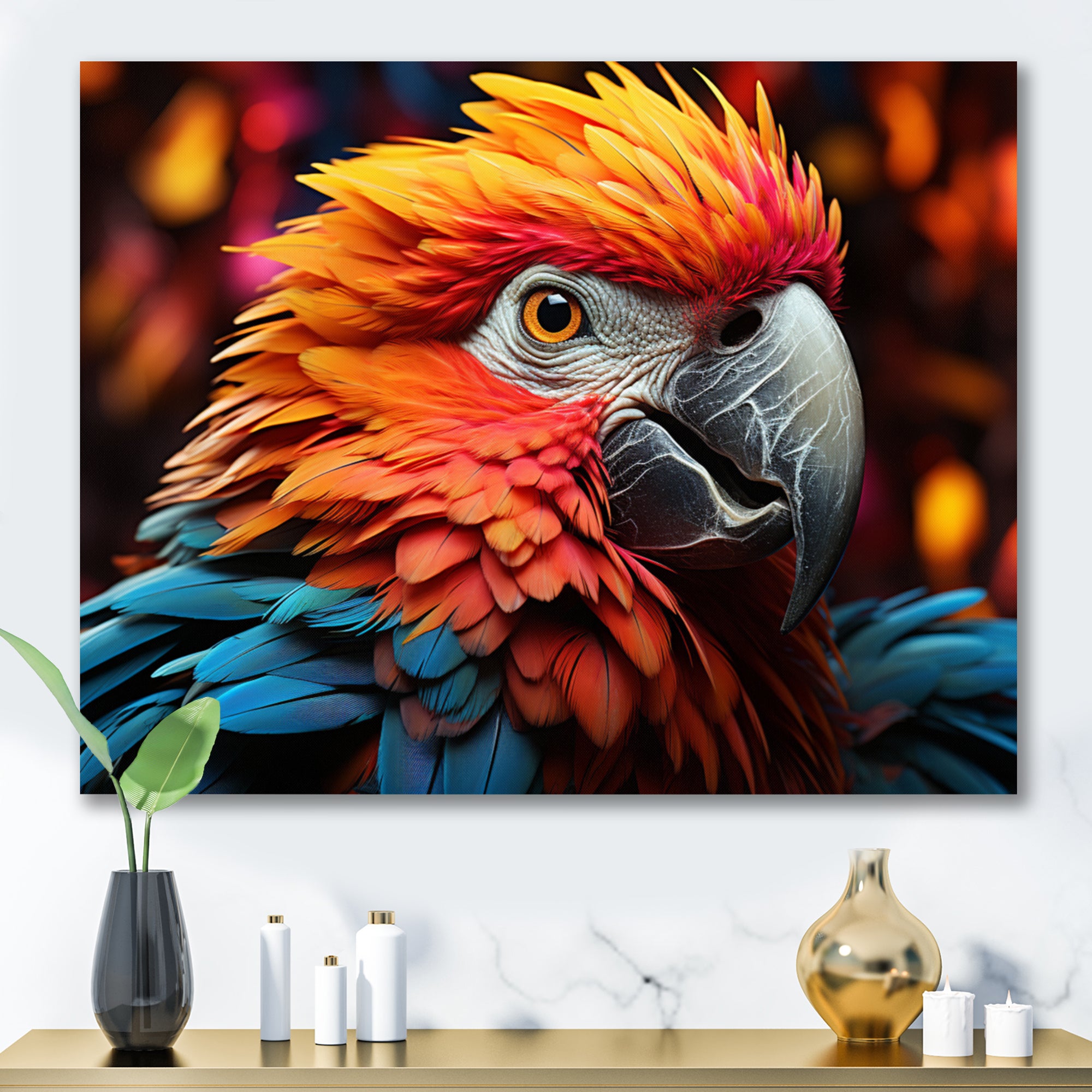 Orange Parrot Vibrant Plumage Geometric - Parrot Home Decor Art