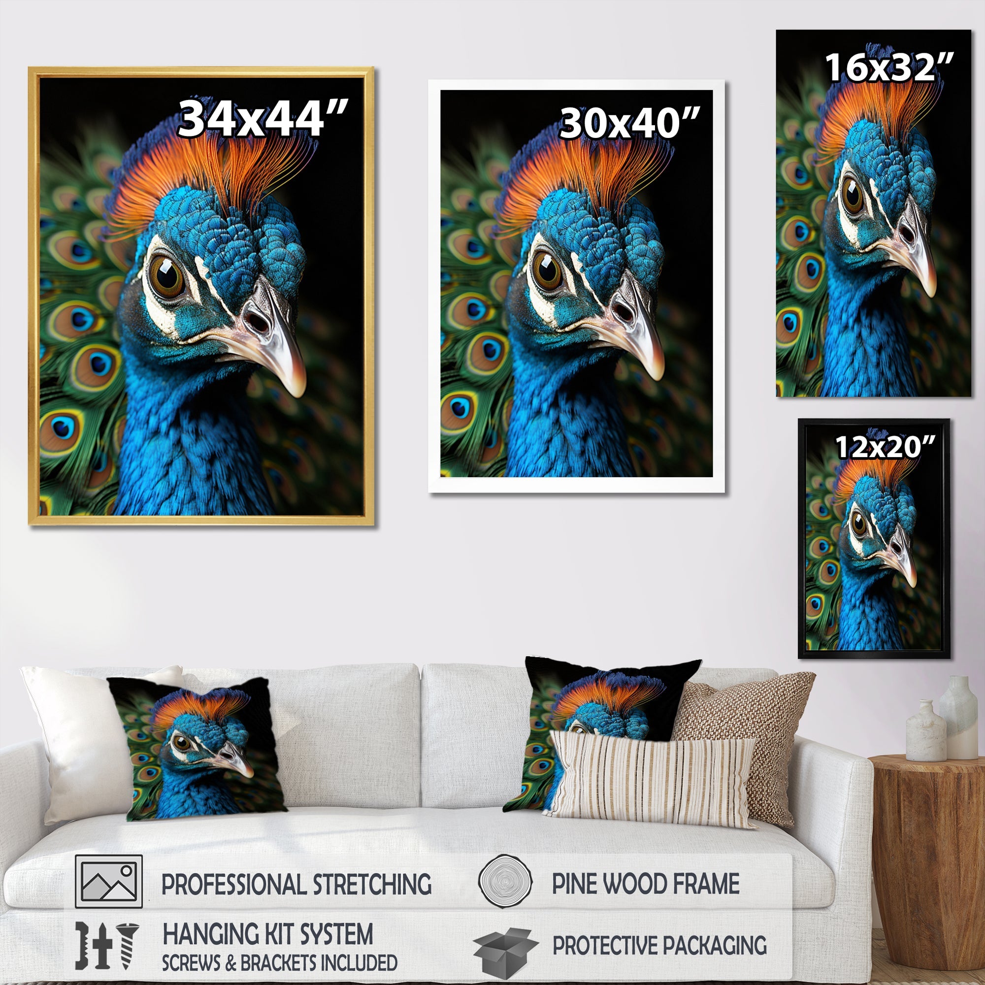 Peacock Animal Portrait - Peacock Canvas Wall Art