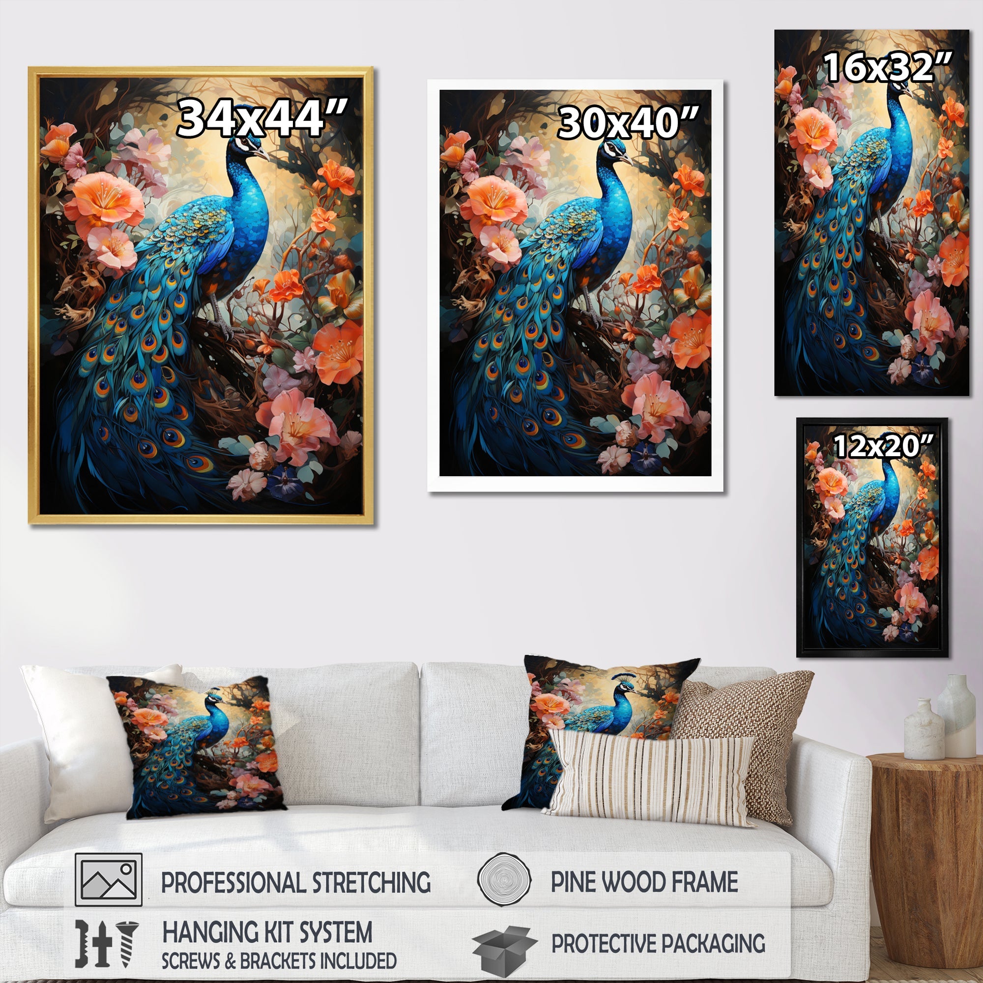 Peacock Luminous - Peacock Living Room Wall Art