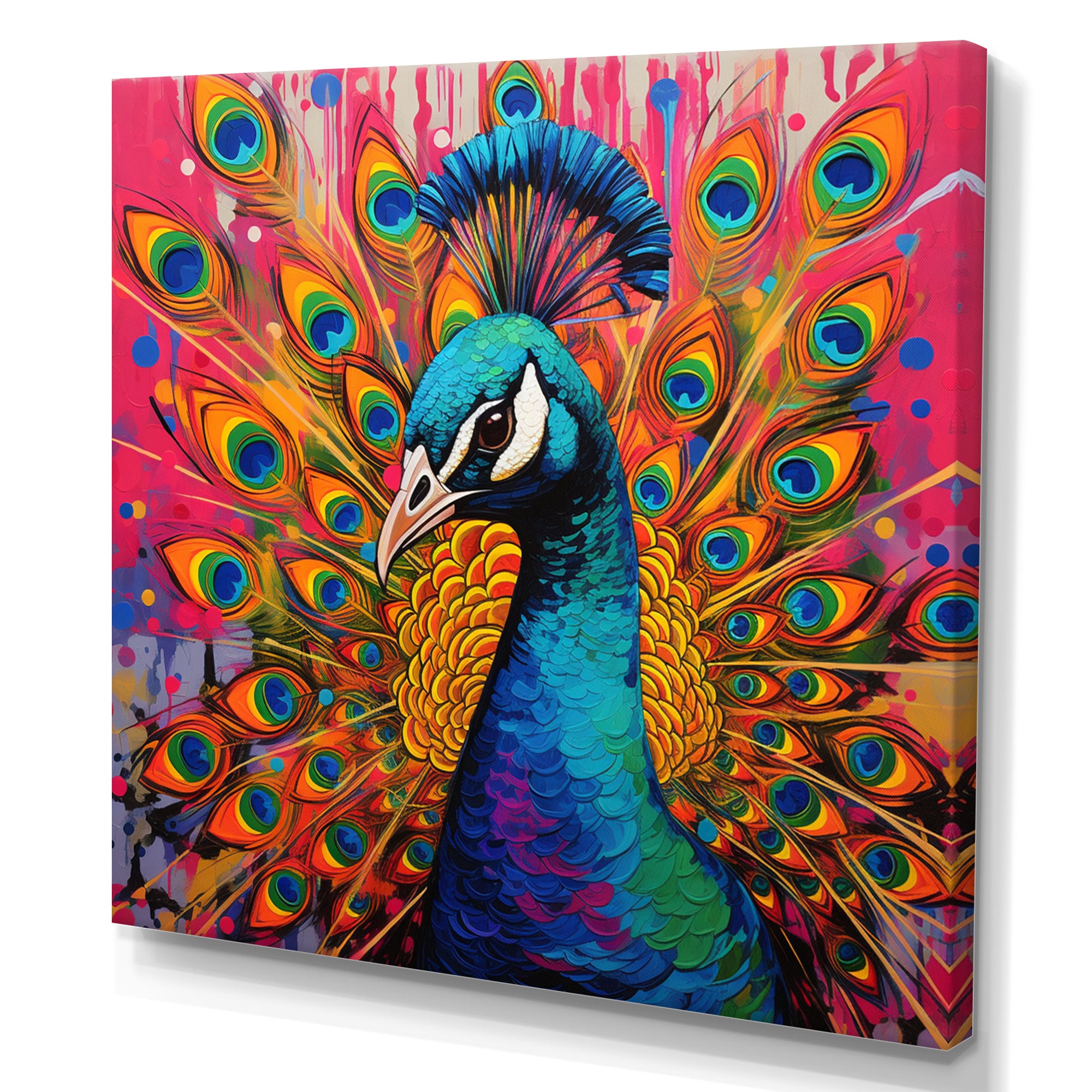 Teal Pink Pop Art Peacock - Peacock Canvas Wall Art