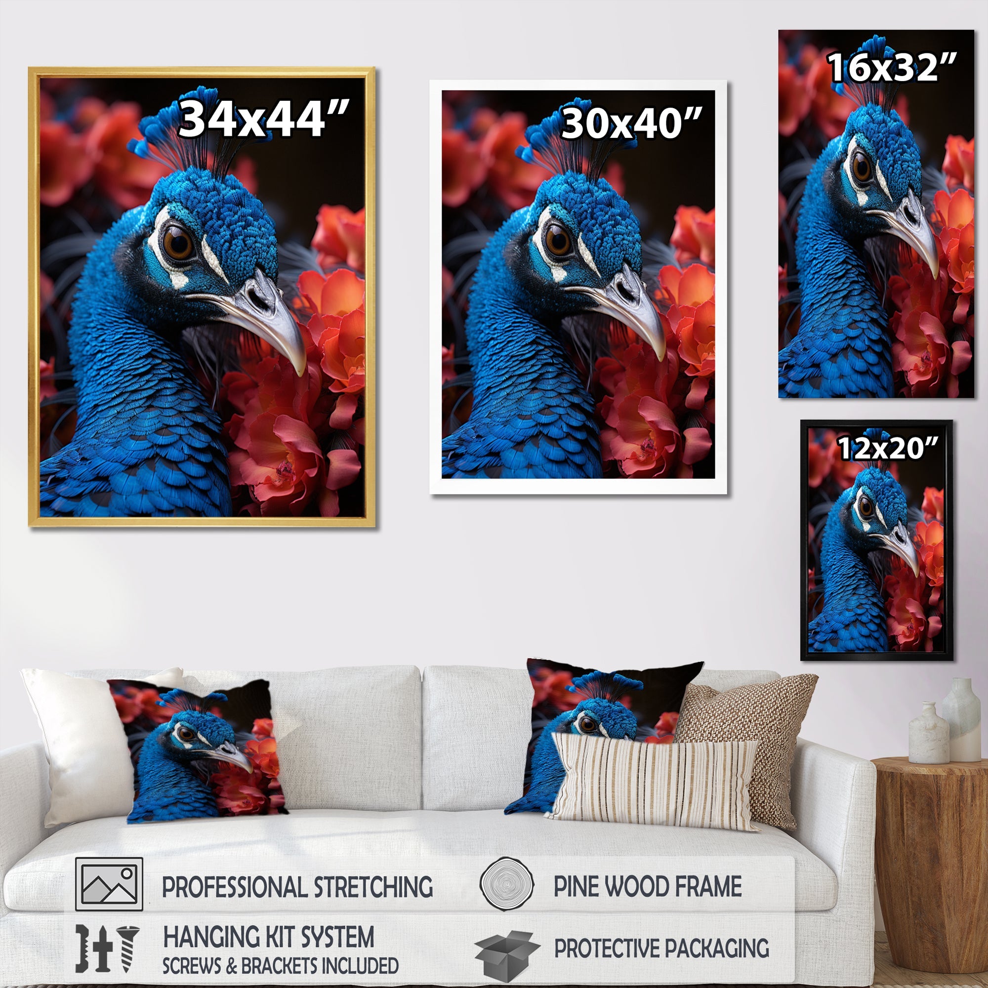 Teal Peacock Portrait Vibrant - Peacock Wall Decor