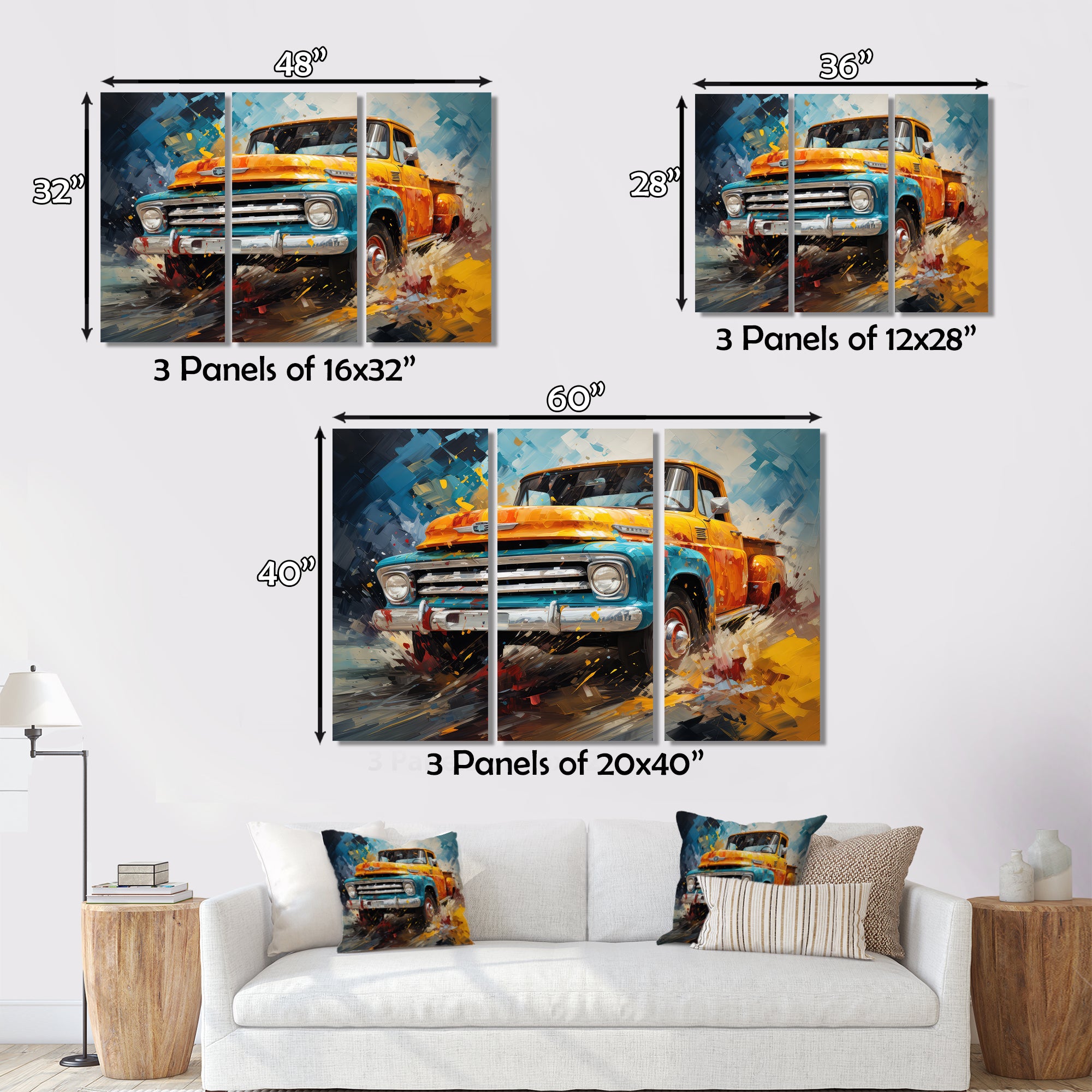 Yellow Pickup Truck Abstract Expressionism - Pickup Truck Canvas Wall Art