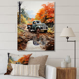 Orange Pickup Truck Autumn Symphony - Pickup Truck Canvas Wall Art