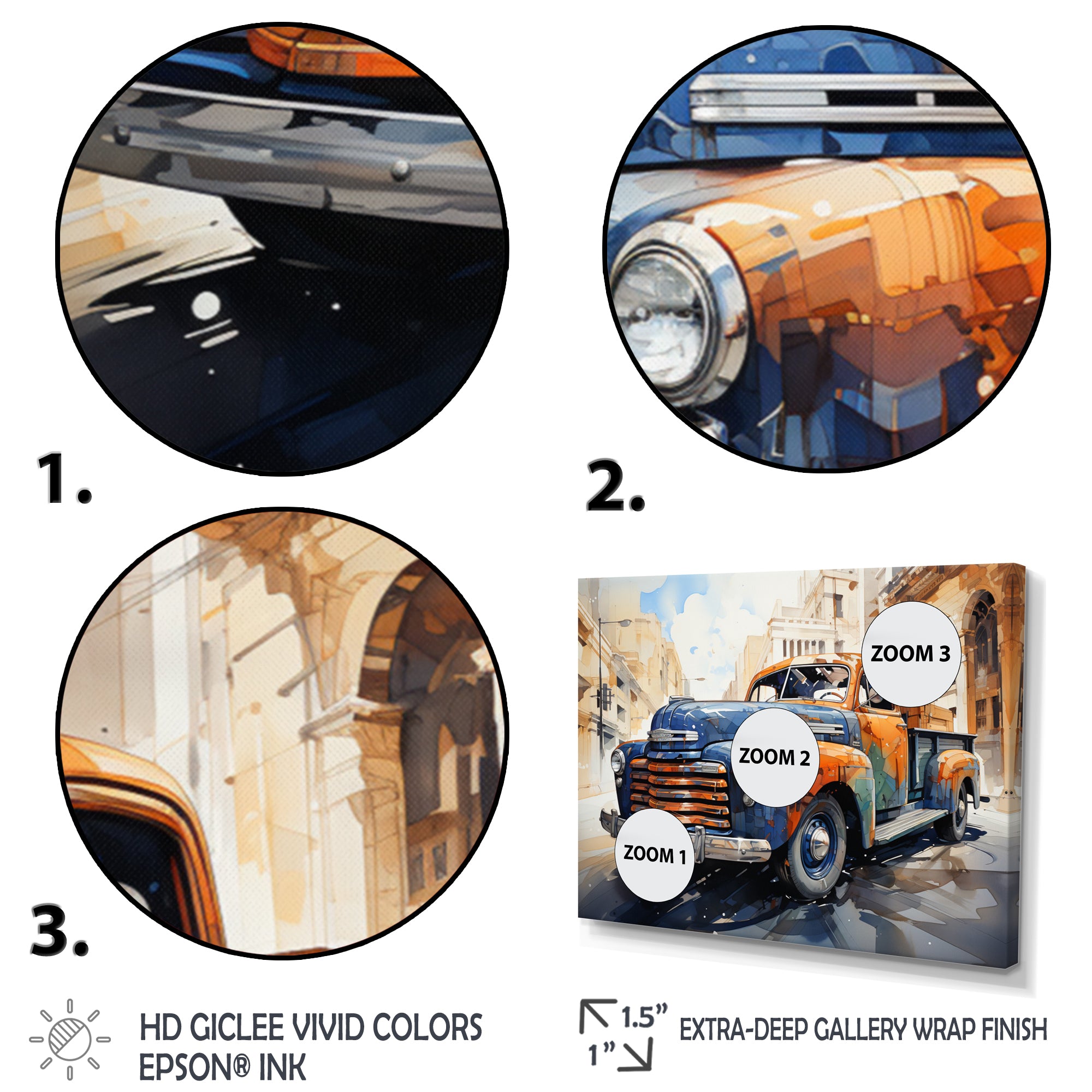 Orange Blue Pickup Truck Bold Contours I - Pickup Truck Canvas Wall Art