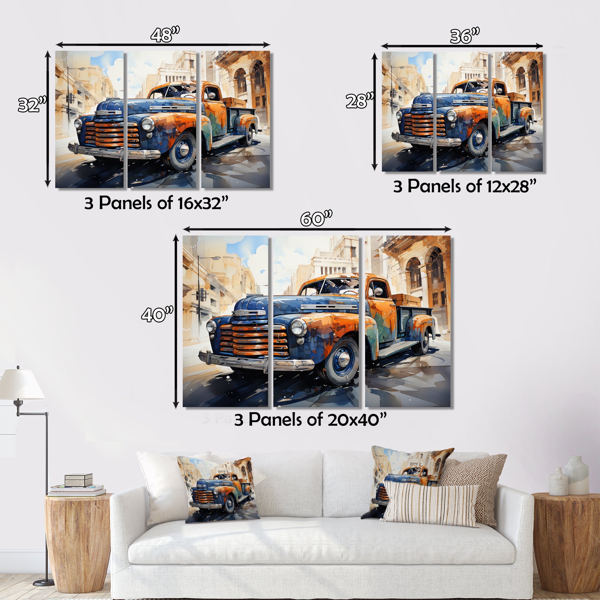 Orange Blue Pickup Truck Bold Contours I - Pickup Truck Canvas Wall Art