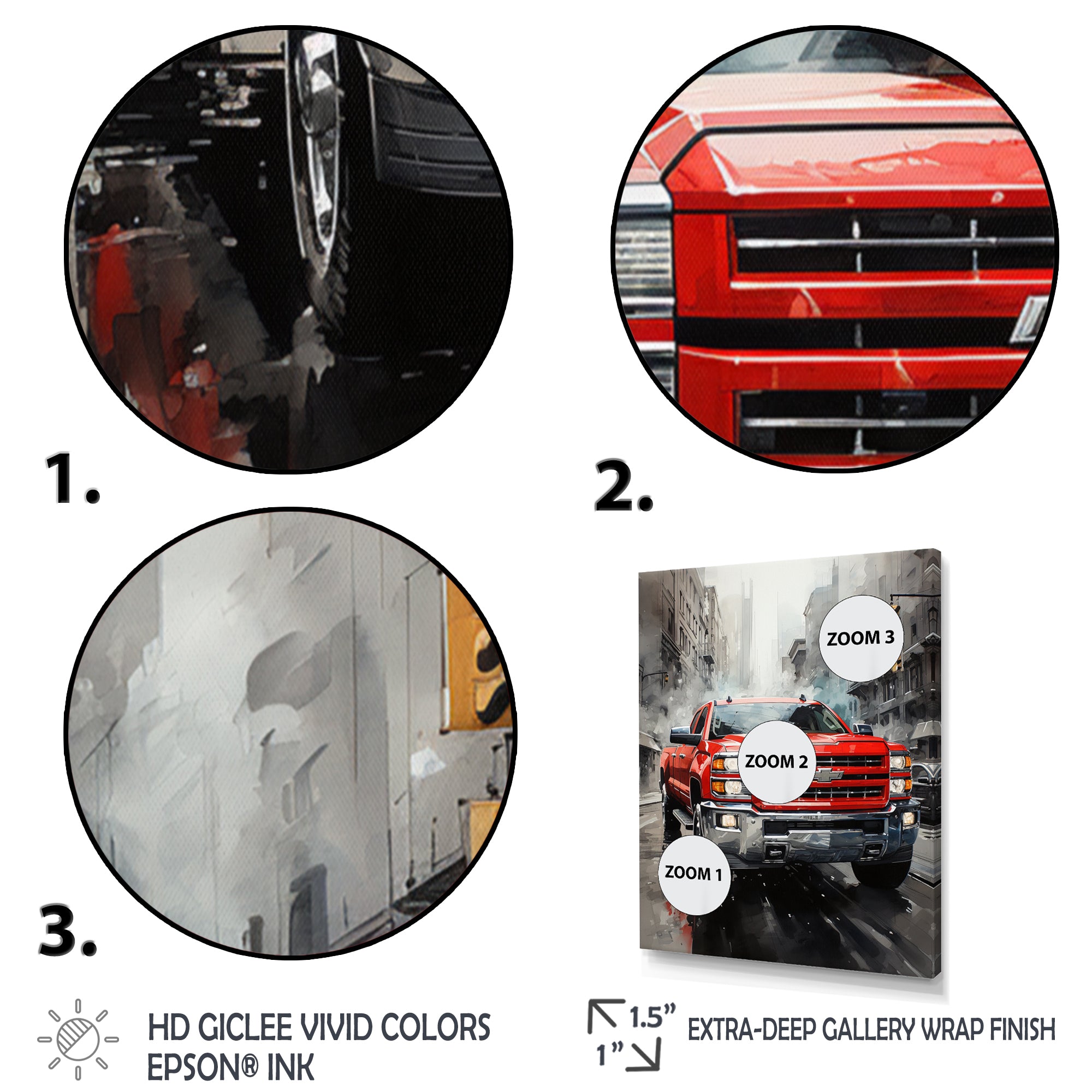 Red Pickup Truck Cityscape Hauler I - Pickup Truck Canvas Wall Art