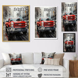 Red Pickup Truck Cityscape Hauler I - Pickup Truck Canvas Wall Art
