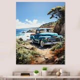 Blue Pickup Truck Coastal Retreat I - Pickup Truck Canvas Wall Art