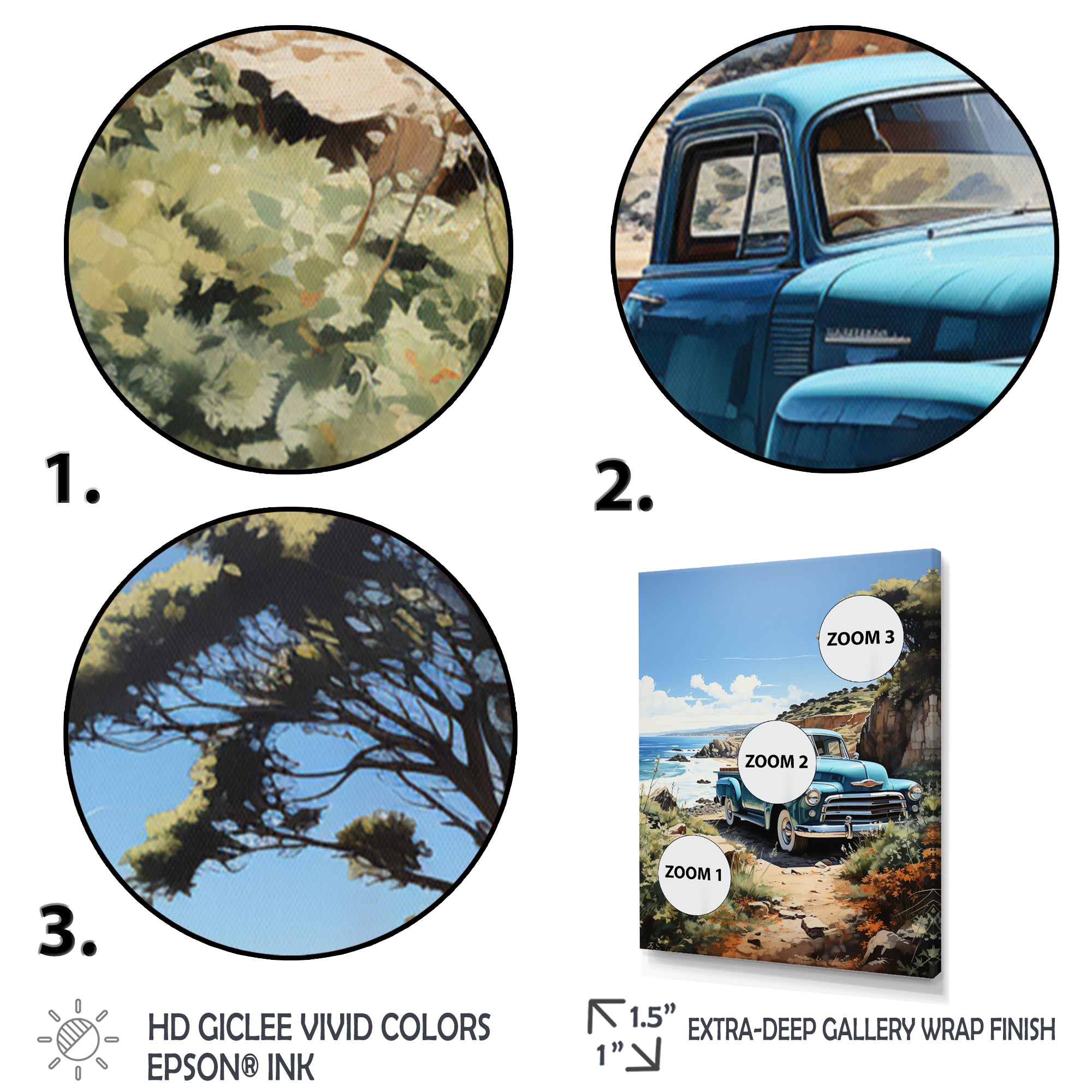 Blue Pickup Truck Coastal Retreat I - Pickup Truck Canvas Wall Art