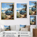 Blue Pickup Truck Coastal Retreat I - Pickup Truck Canvas Wall Art