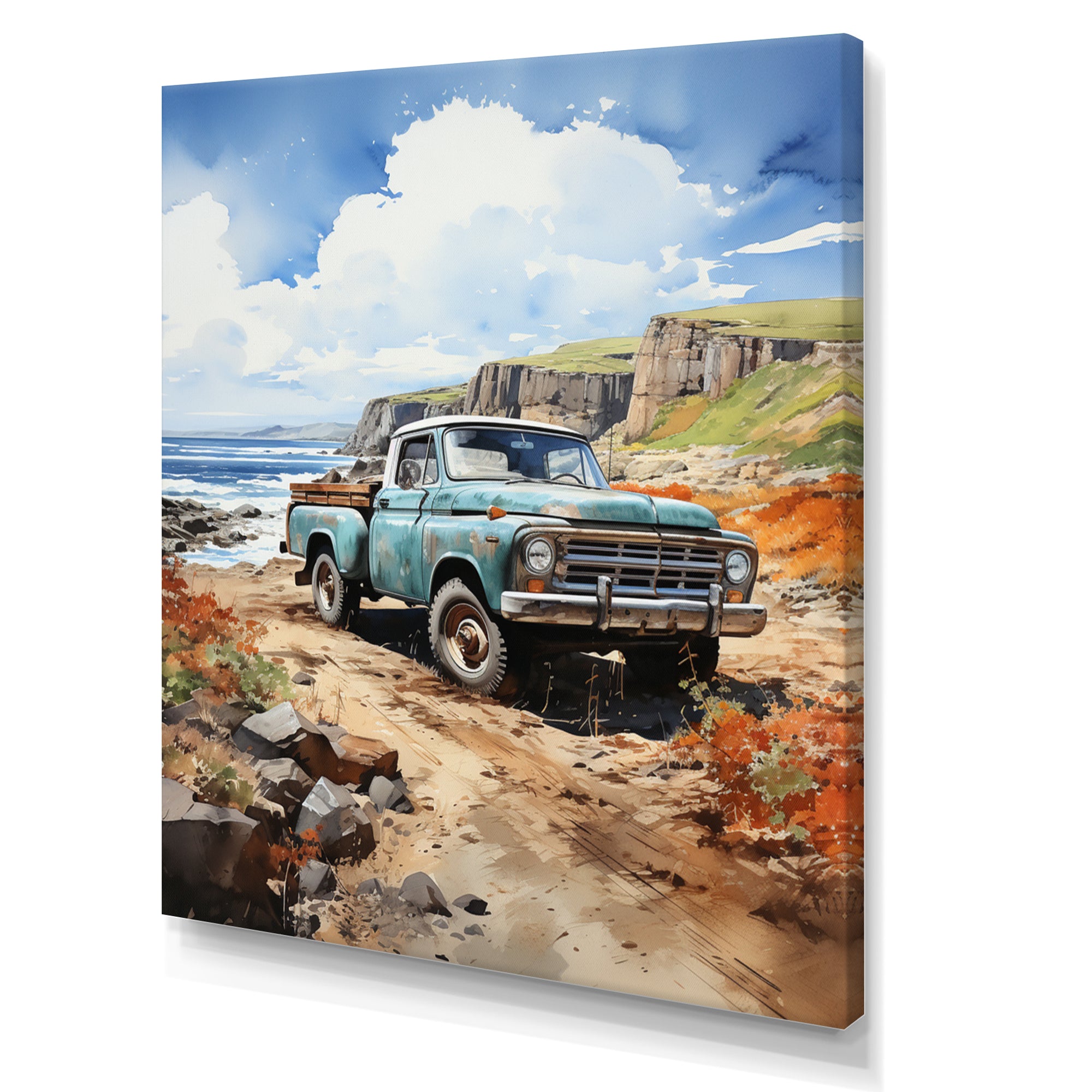Pickup Truck Coastal Harmony - Pickup Truck Canvas Wall Art