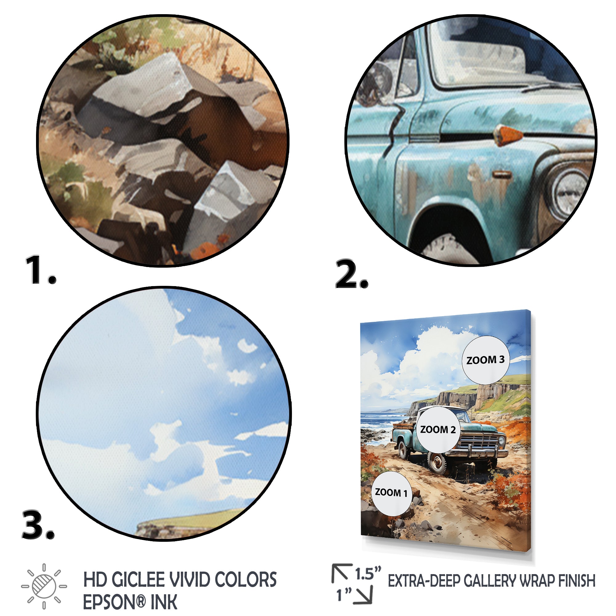 Pickup Truck Coastal Harmony - Pickup Truck Canvas Wall Art