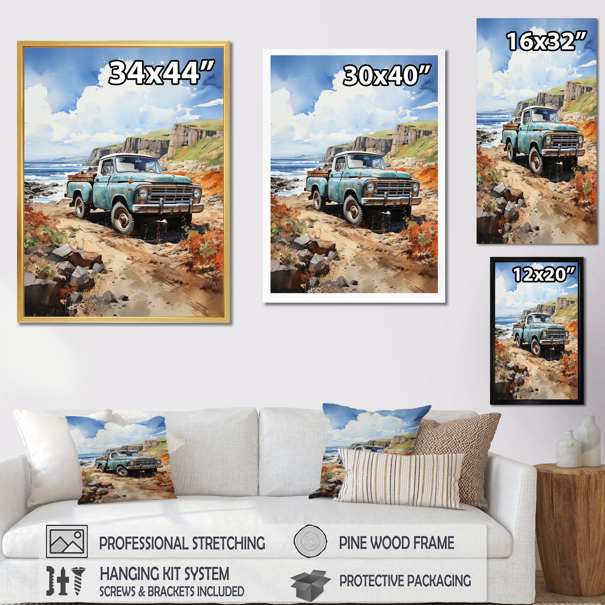 Pickup Truck Coastal Harmony - Pickup Truck Canvas Wall Art