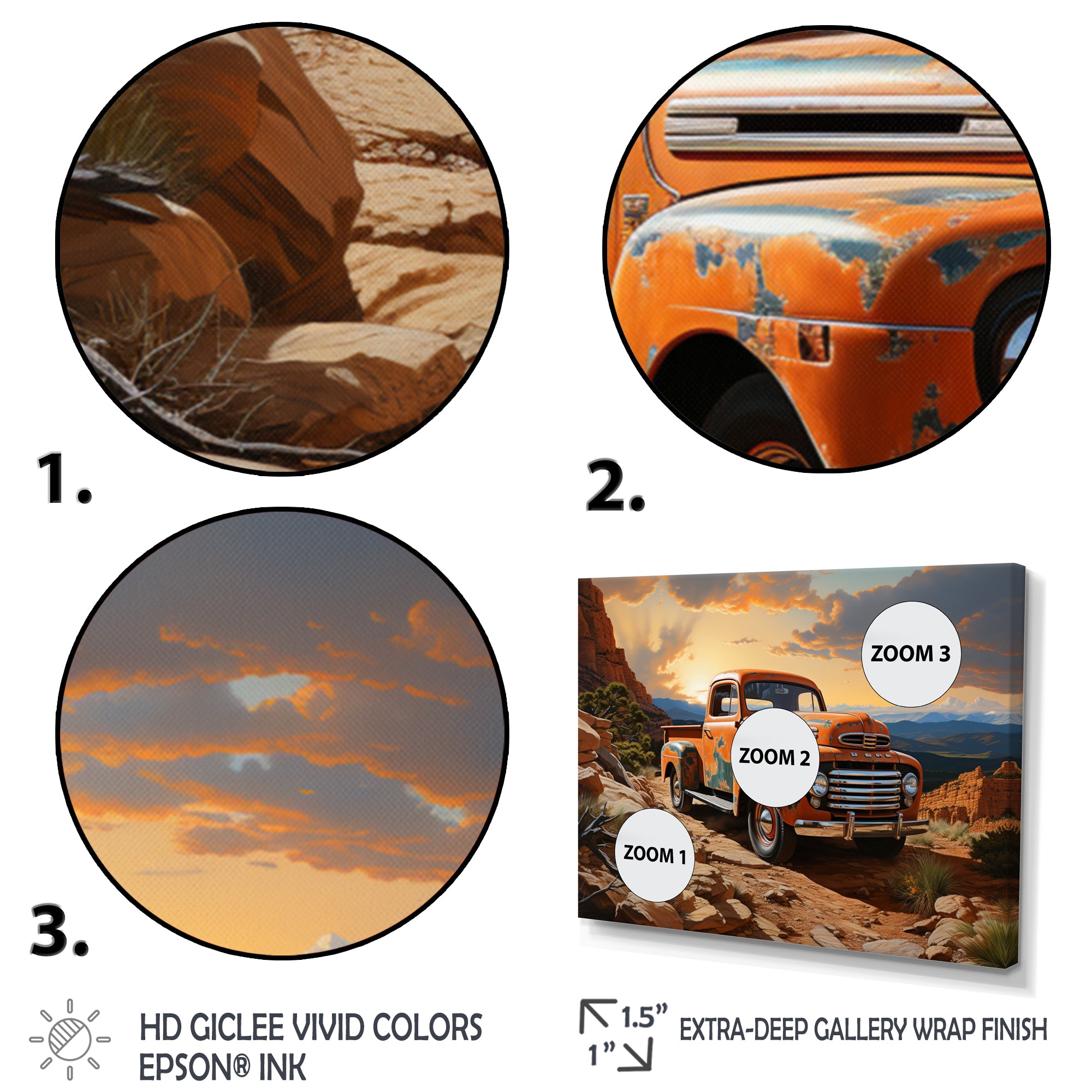 Orange Pickup Truck In Nevada Landscape - Pickup Truck Canvas Wall Art