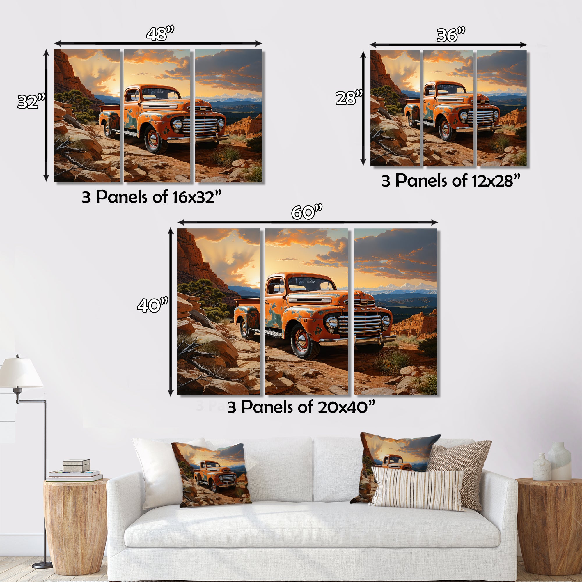 Orange Pickup Truck In Nevada Landscape - Pickup Truck Canvas Wall Art