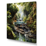 Green Pickup Truck Enchanting Waterfall I - Pickup Truck Canvas Wall Art