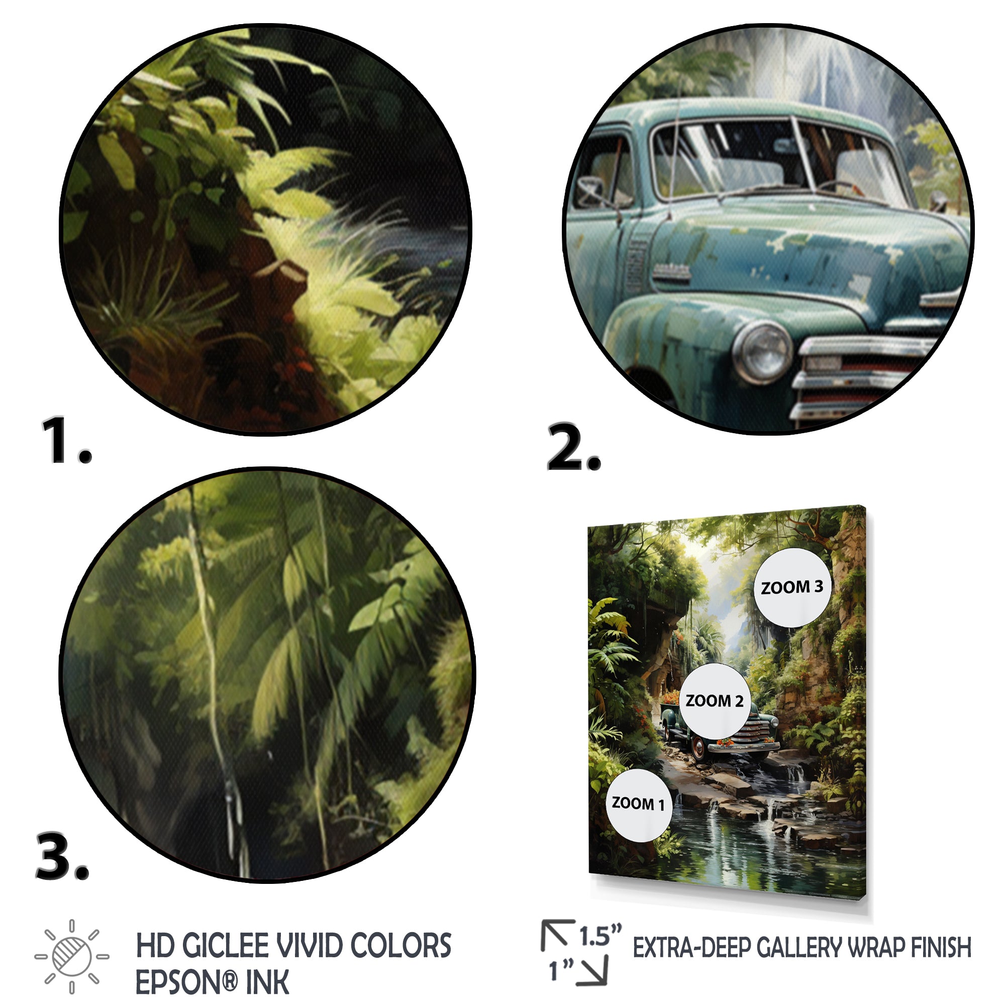 Green Pickup Truck Enchanting Waterfall I - Pickup Truck Canvas Wall Art