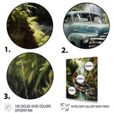 Green Pickup Truck Enchanting Waterfall I - Pickup Truck Canvas Wall Art