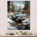 White Pickup Truck Winter Wilderness - Pickup Truck Canvas Wall Art