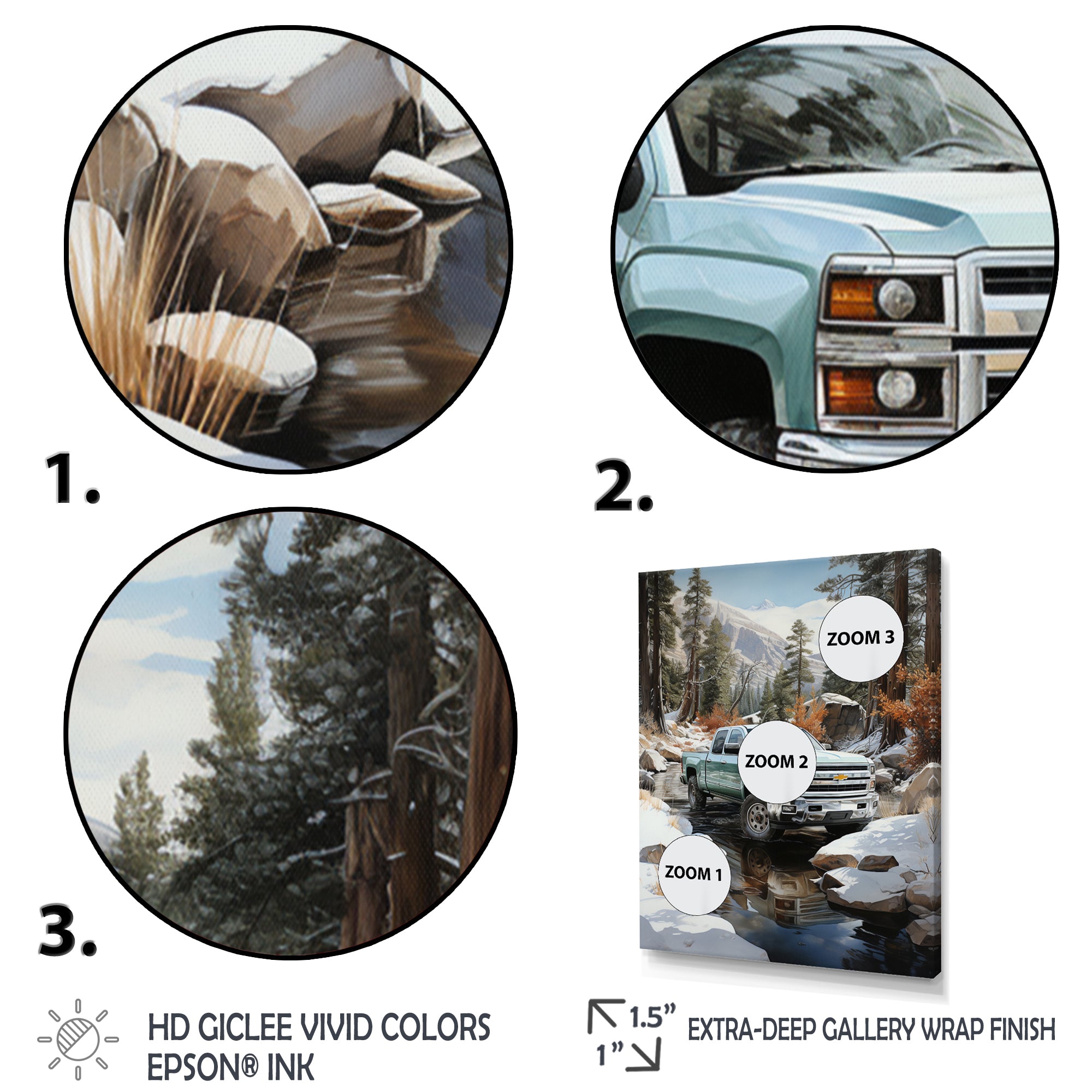 White Pickup Truck Winter Wilderness - Pickup Truck Canvas Wall Art
