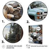 White Pickup Truck Winter Wilderness - Pickup Truck Canvas Wall Art