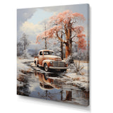 Coral Pickup Truck Frozen Wilderness - Pickup Truck Canvas Wall Art