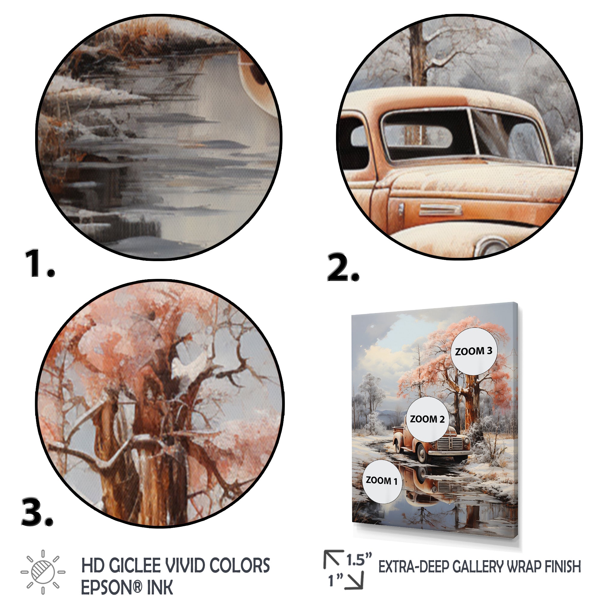 Coral Pickup Truck Frozen Wilderness - Pickup Truck Canvas Wall Art