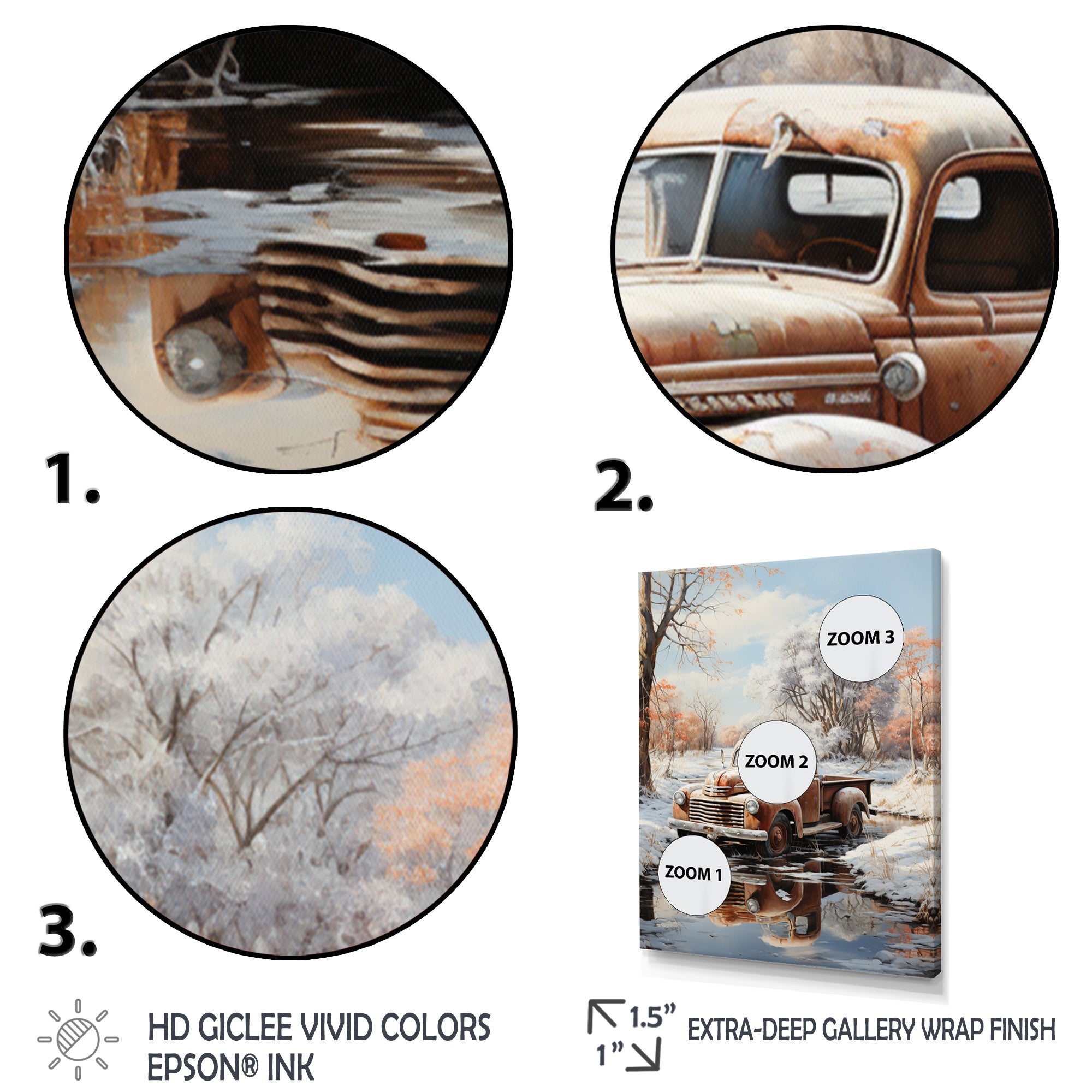 Brown Pickup Truck Frozen Wilderness - Pickup Truck Canvas Wall Art