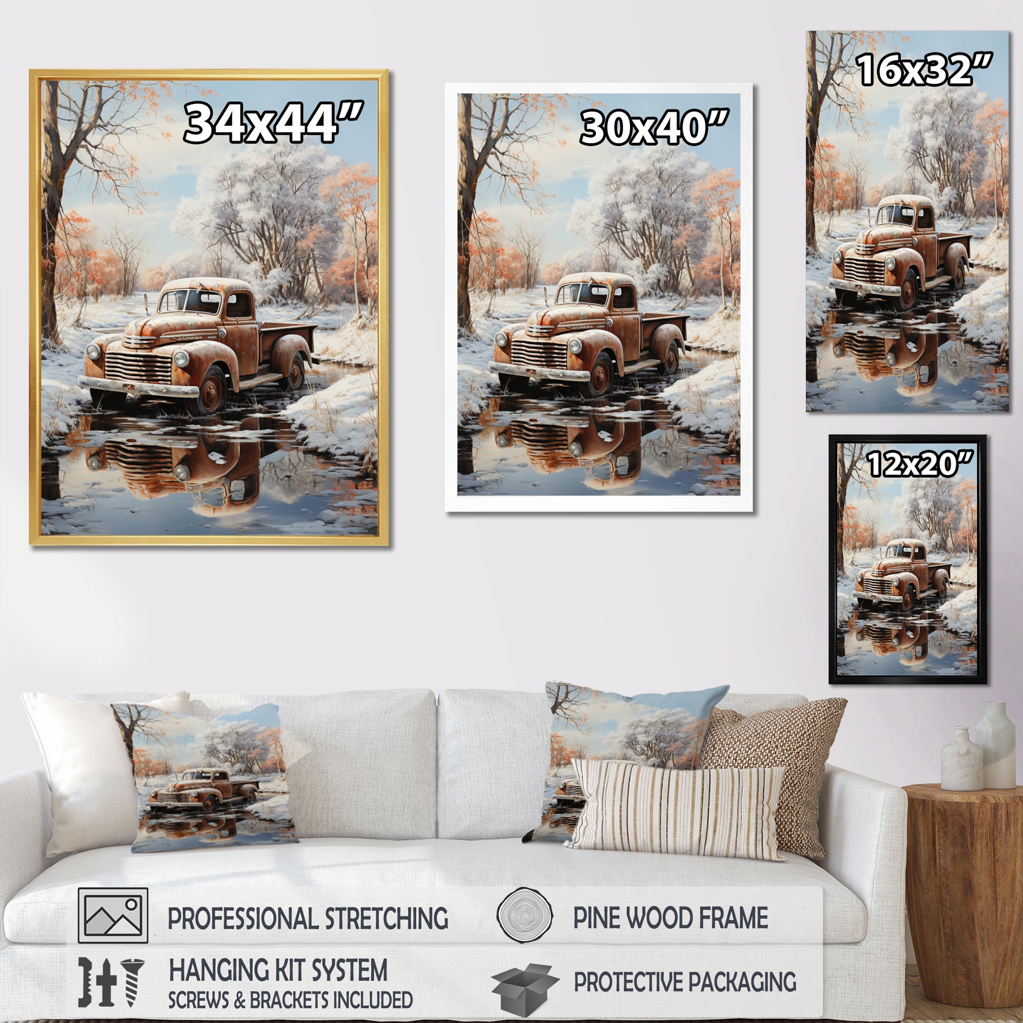 Brown Pickup Truck Frozen Wilderness - Pickup Truck Canvas Wall Art
