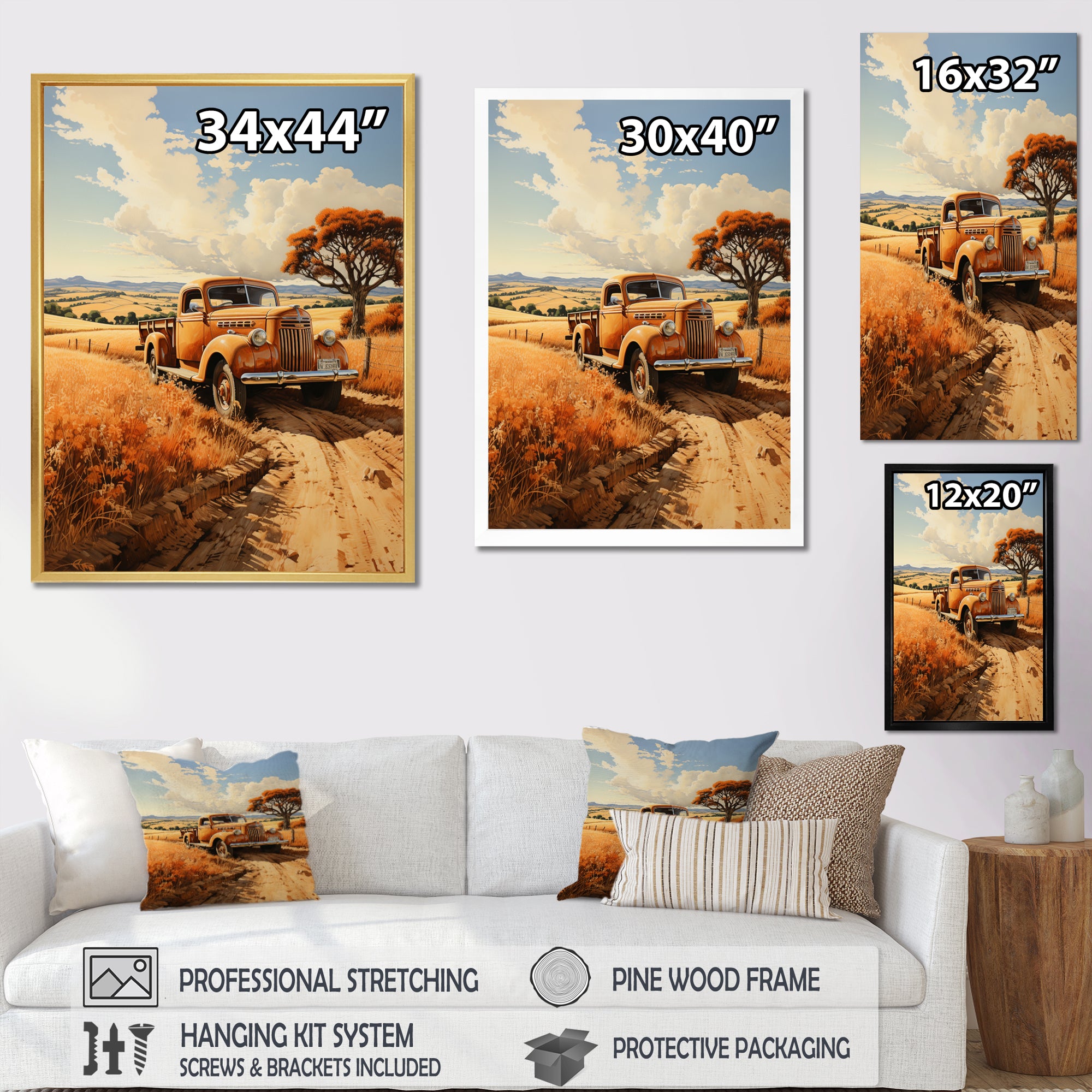 Yellow Pickup Truck Golden Fields I - Pickup Truck Canvas Wall Art