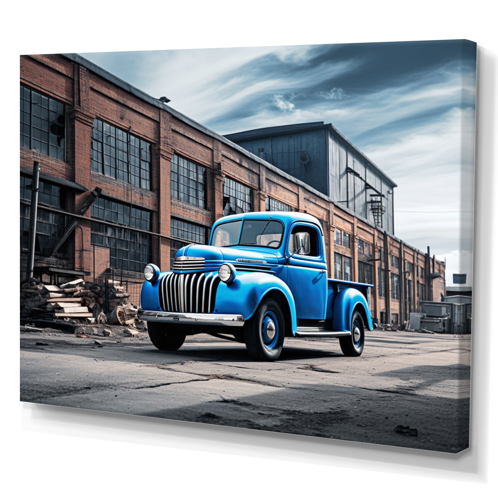 Blue Pickup Truck Industrial Drive I - Pickup Truck Canvas Wall Art