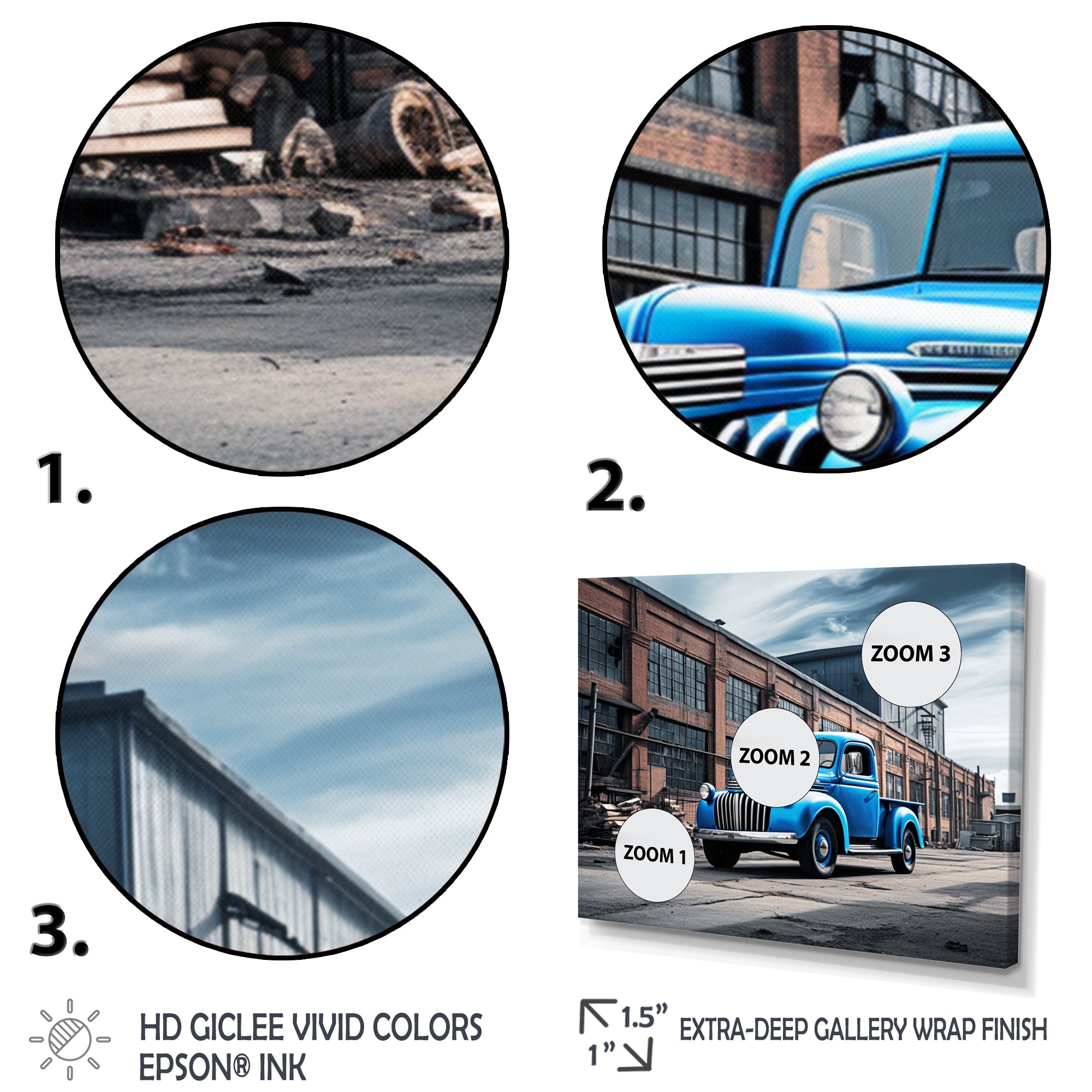 Blue Pickup Truck Industrial Drive I - Pickup Truck Canvas Wall Art