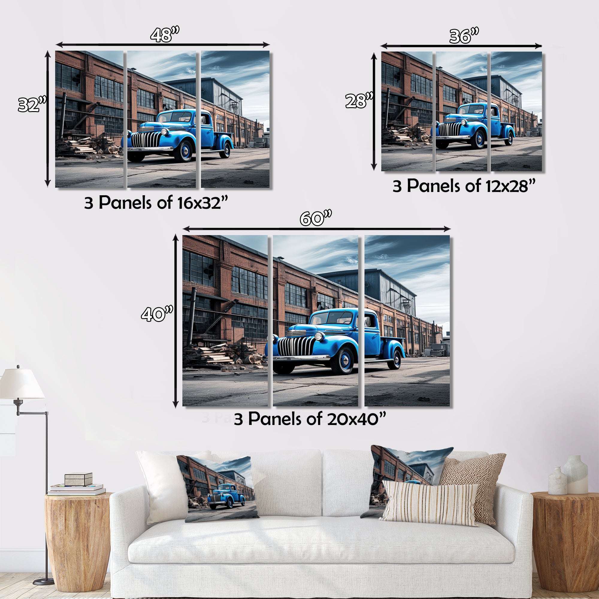 Blue Pickup Truck Industrial Drive I - Pickup Truck Canvas Wall Art