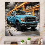 Teal Pickup Truck Industrial Drive - Pickup Truck Canvas Wall Art