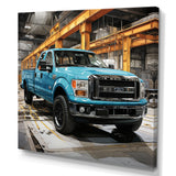 Teal Pickup Truck Industrial Drive - Pickup Truck Canvas Wall Art