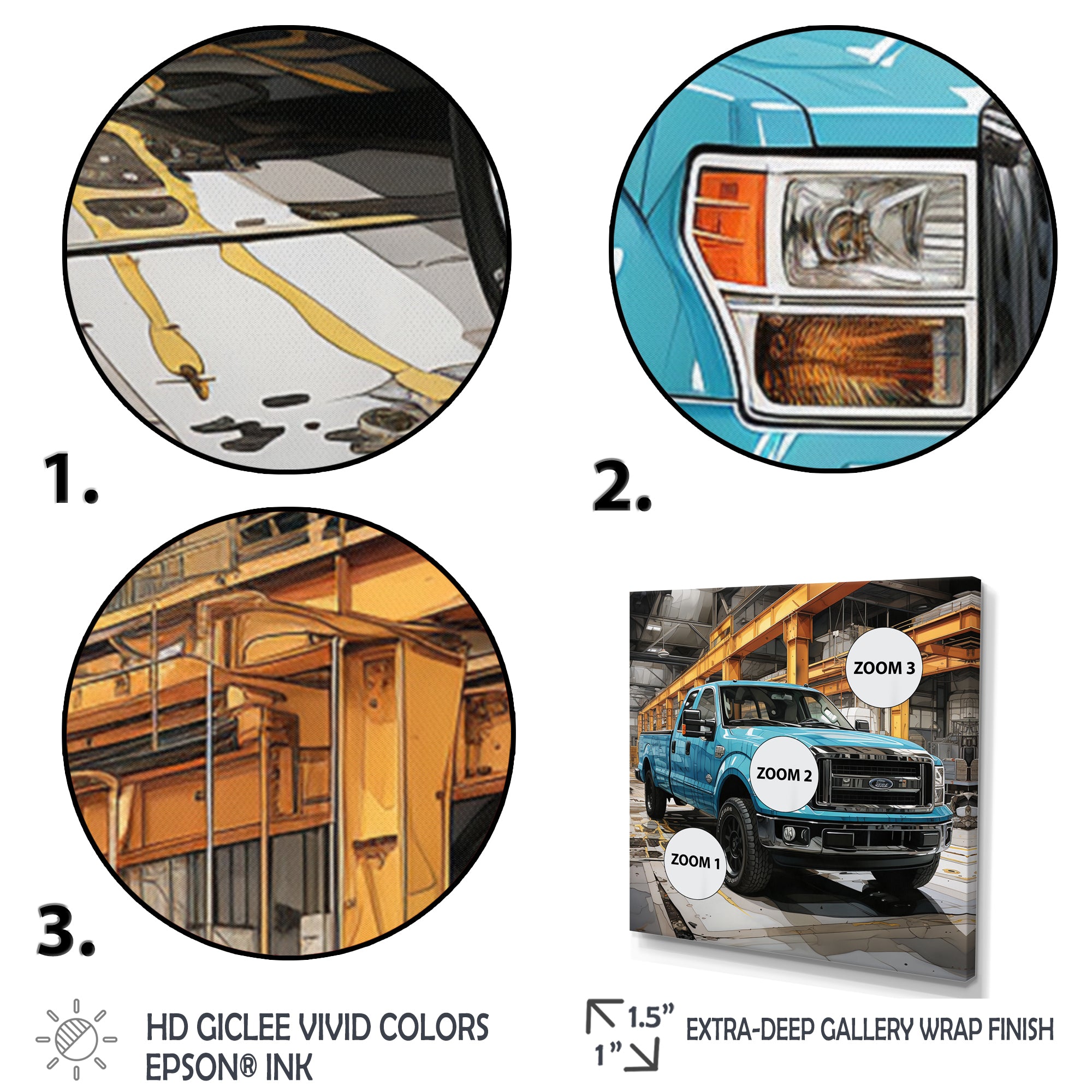 Teal Pickup Truck Industrial Drive - Pickup Truck Canvas Wall Art