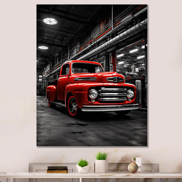 Red Pickup Truck Industrial Elegance - Pickup Truck Canvas Wall Art